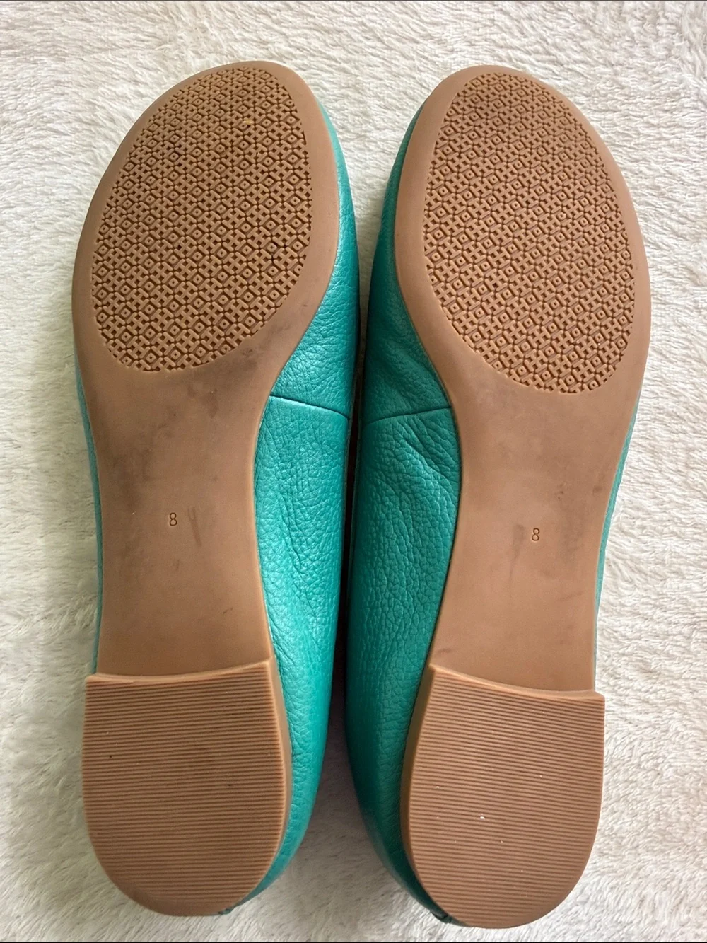 Tory Burch Turquoise Teal Leather Logo Ballet Flats Size 8